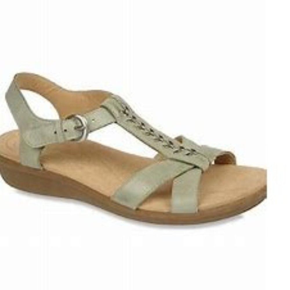 Naturalizer Weslie Leather T-Strap Adjustable Slingback Comfort Sandal Sage Gray